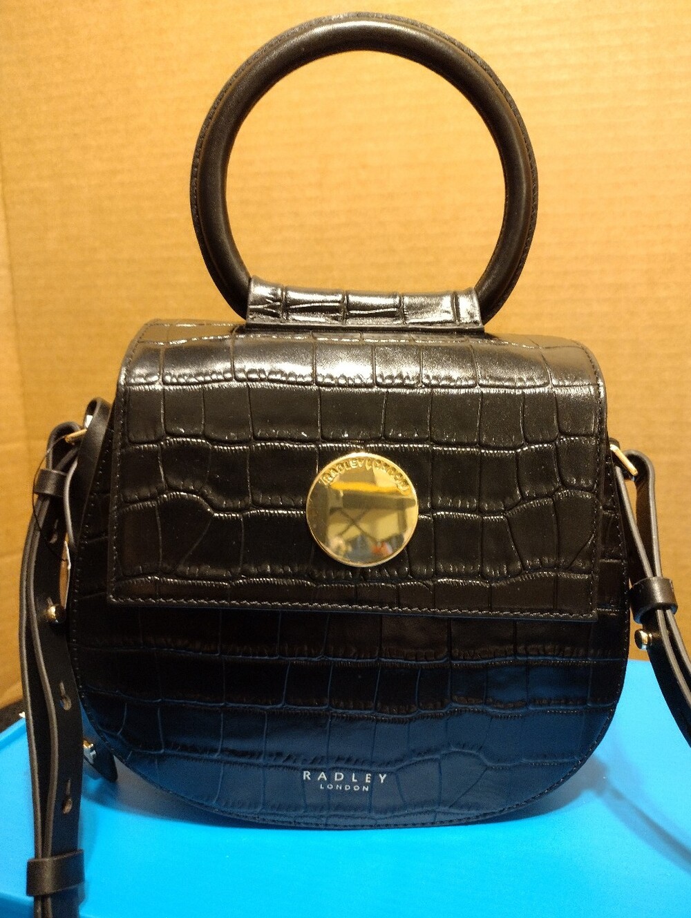 Radley London Rope Walk Faux Crocodile Mini Crossbody Handbag Black